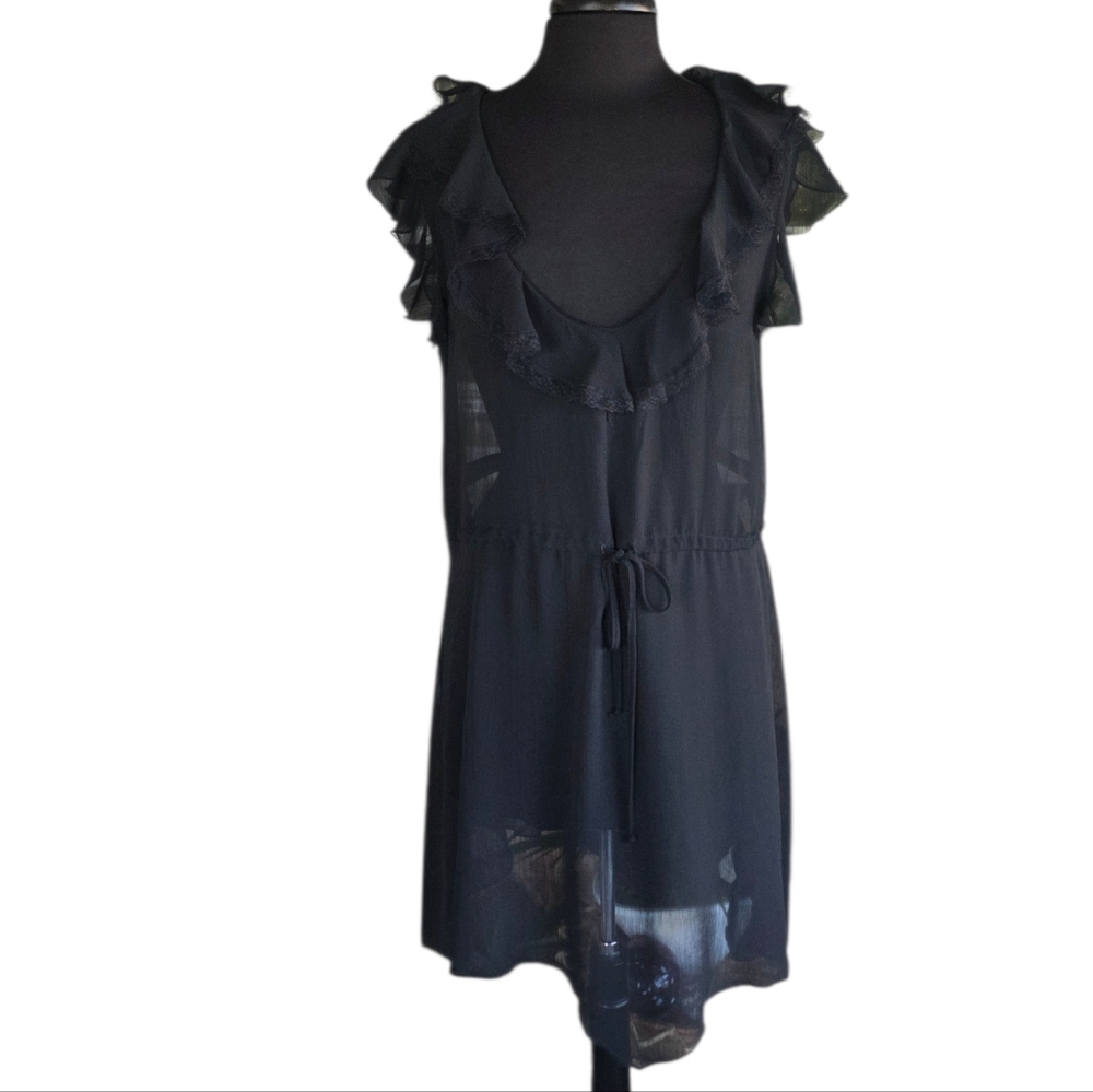 Olsenboye Sheer Babydoll Black Ruffle Mini Dress Y2K Large Feminine